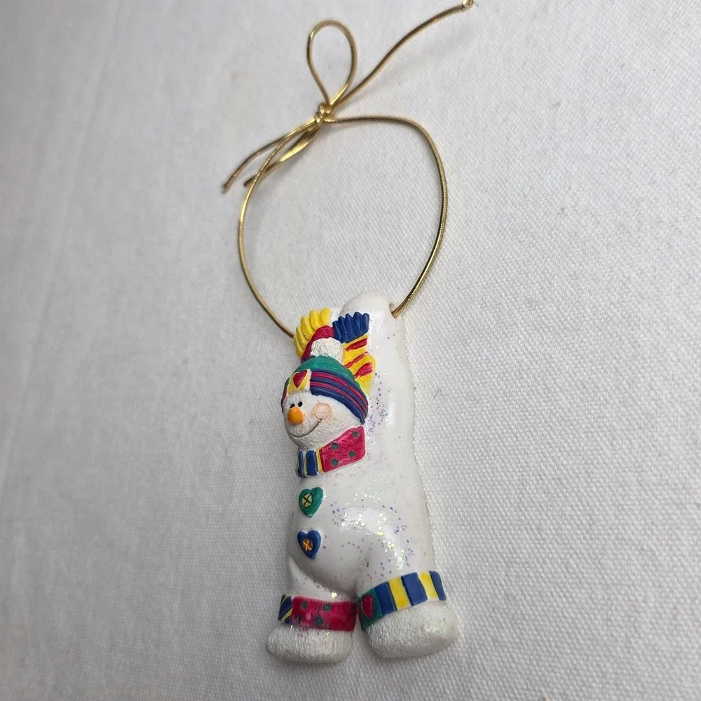 Avon 1998 Glittery Snowman Christmas Ornament Colorful Scarf Heart Buttons
